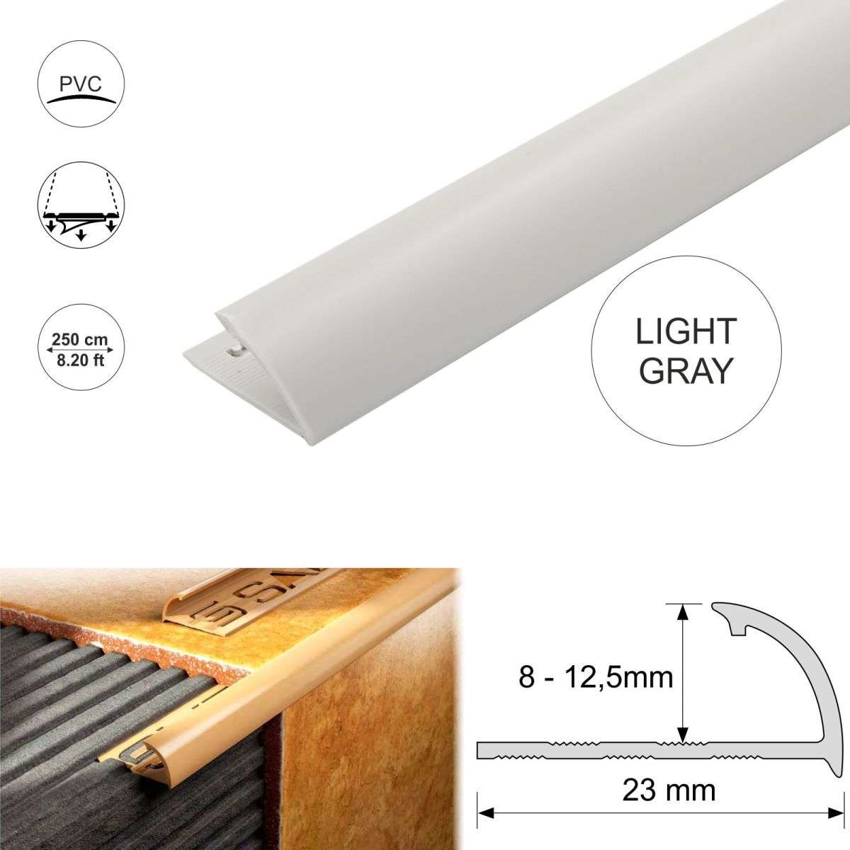 Round Edge PVC Tile Trims Quadrant 8,10,12,5mm
