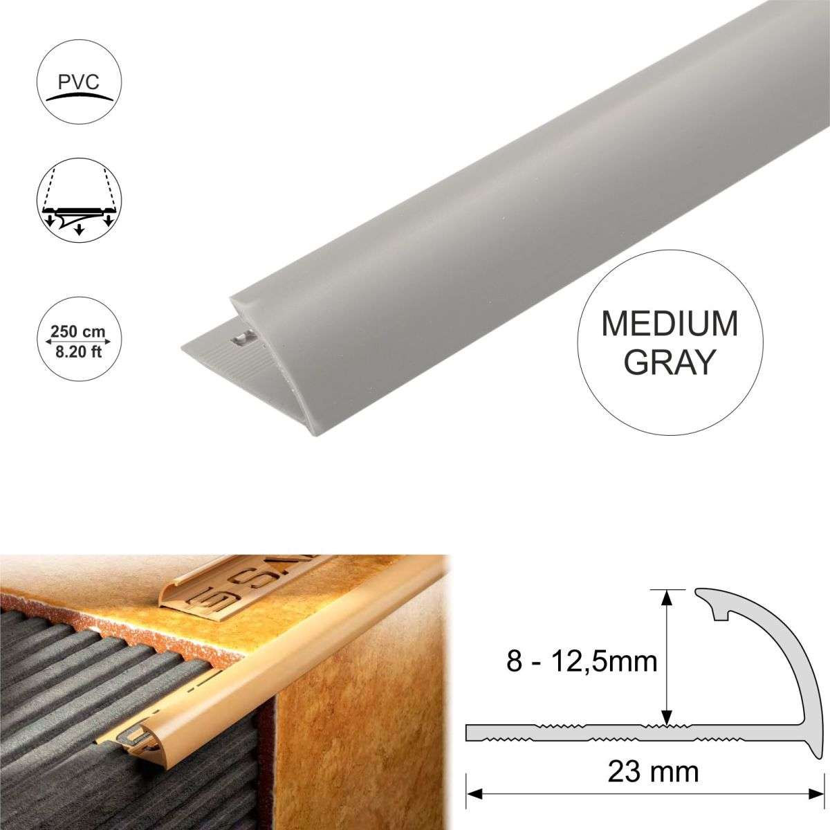 Round Edge PVC Tile Trims Quadrant 8,10,12,5mm