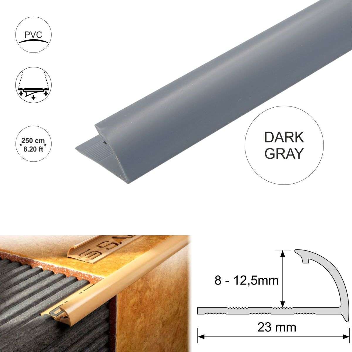 Round Edge PVC Tile Trims Quadrant 8,10,12,5mm