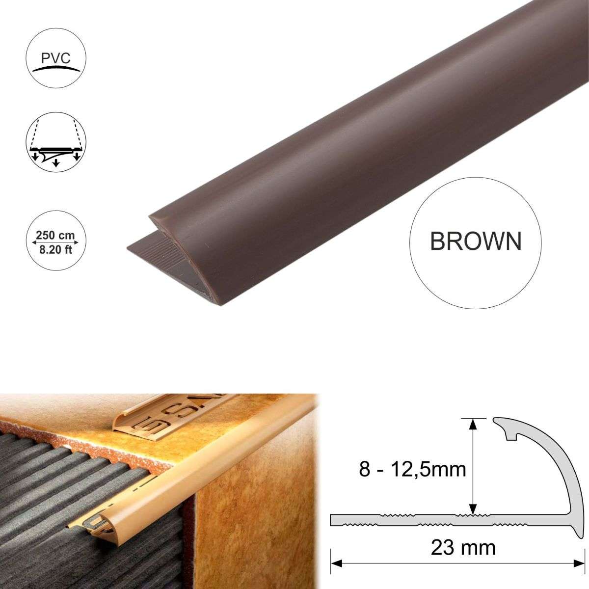 Round Edge PVC Tile Trims Quadrant 8,10,12,5mm