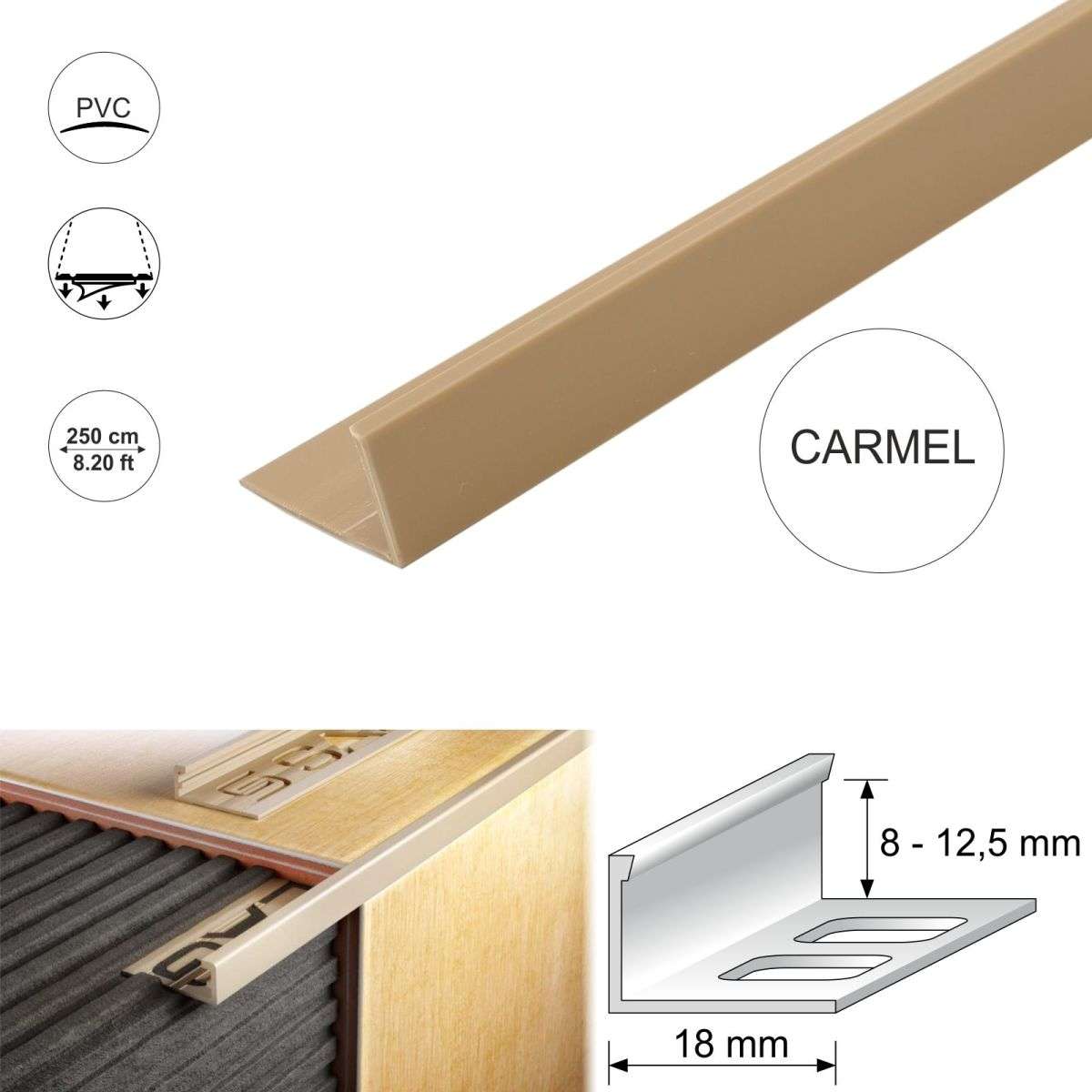 PVC Straight Edge L shaped Tile Trim 8,10,12.5mm Depth
