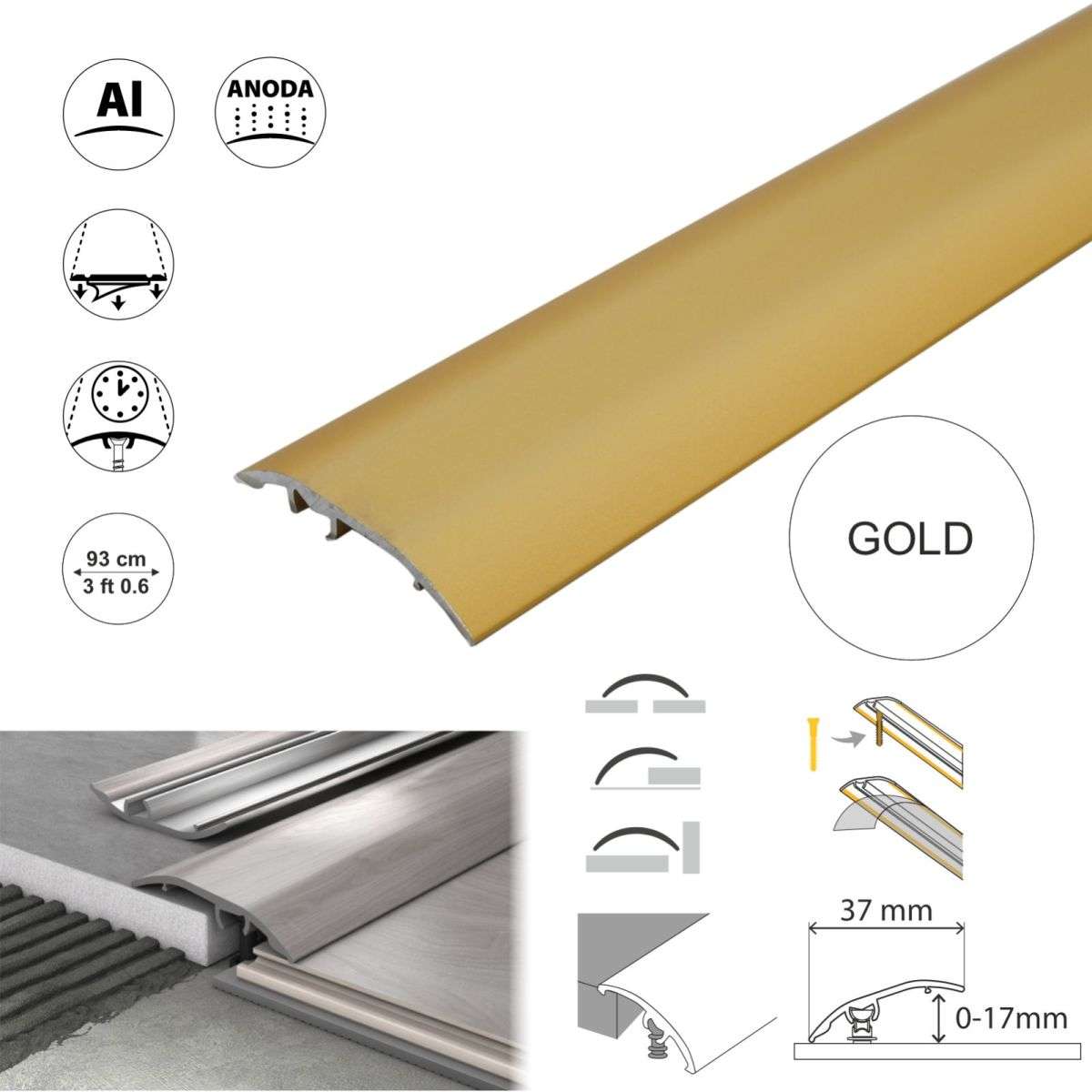 Aluminium Floor Edging Strip Door Threshold Adjustable for Smooth Floor Transitions S16