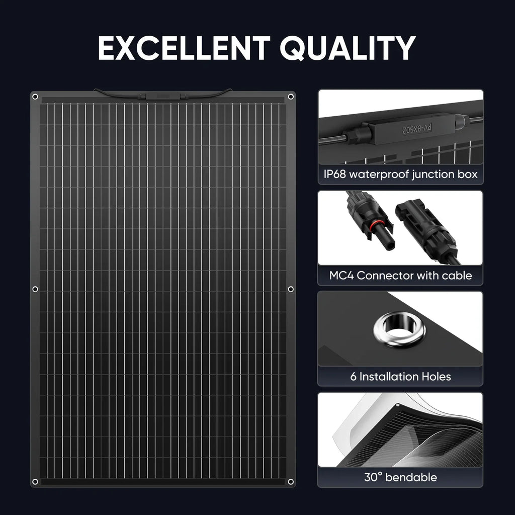 200W 12V Mono Shingled Flexible Solar Panel Caravan Camping RV