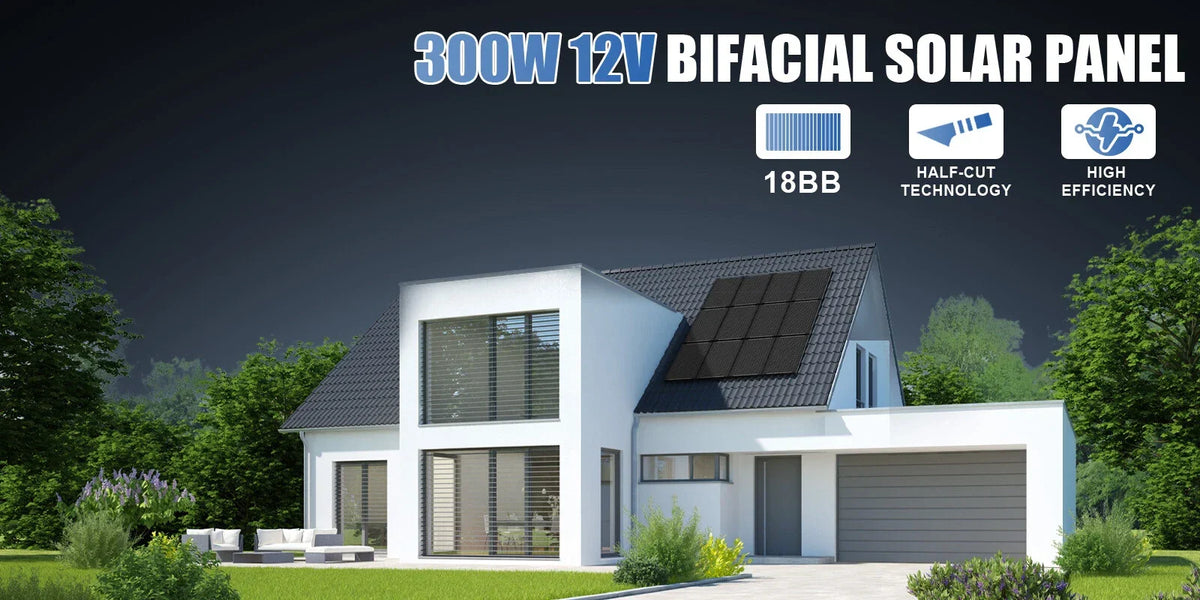 300W 12V Bifacial Fixed Shingled Solar Panel Caravan Camping RV