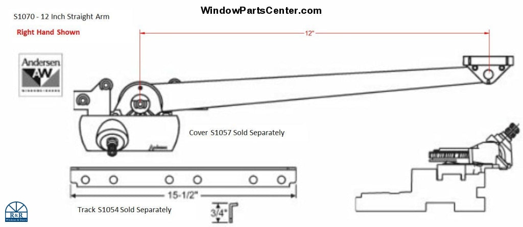 S1070  Andersen Casement Straight Arm Crank 400 Series - 12 Inch Arm