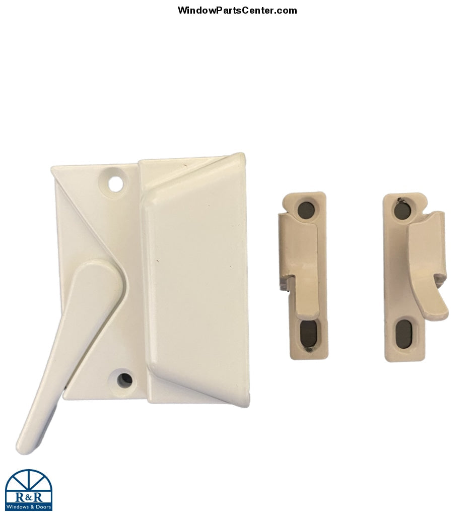 S1107 Amesbury Truth 16 Series Homegard Casement Window Sash Lock in the color White with two keepers for left and right hand casement window application