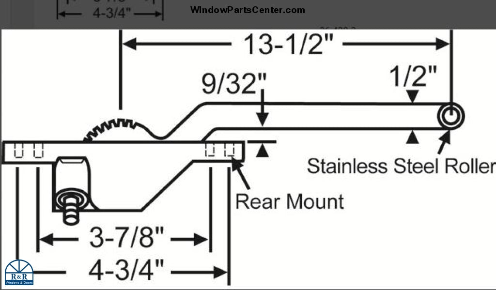 S1119 Amesbury Truth Single Arm Casement Operator Rear Mount Stainless Steel Roller