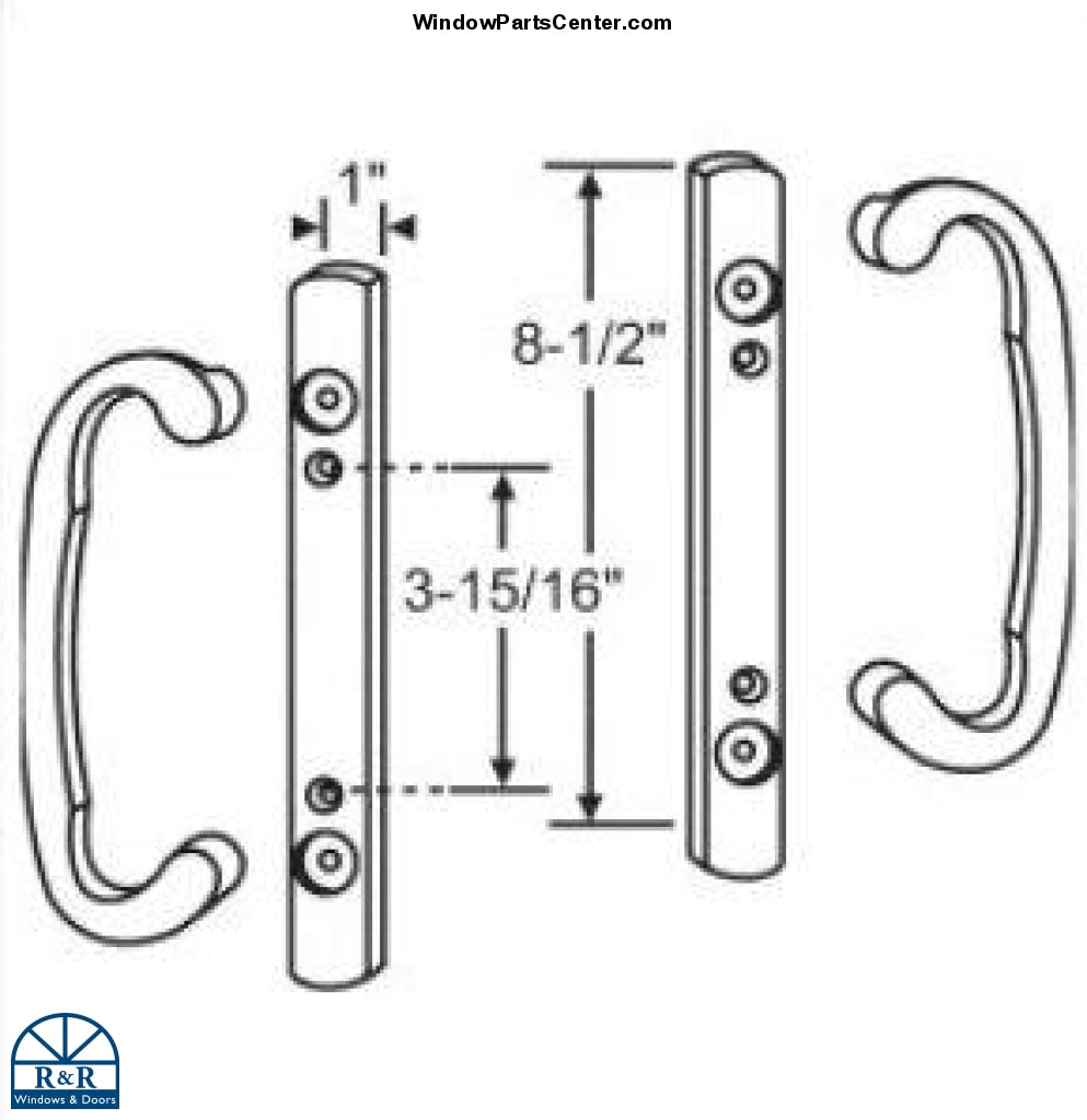 516 - W&F All Brass Sliding Patio Door Handle Set B Screw Hole Position - See Description to Order Replacement Option