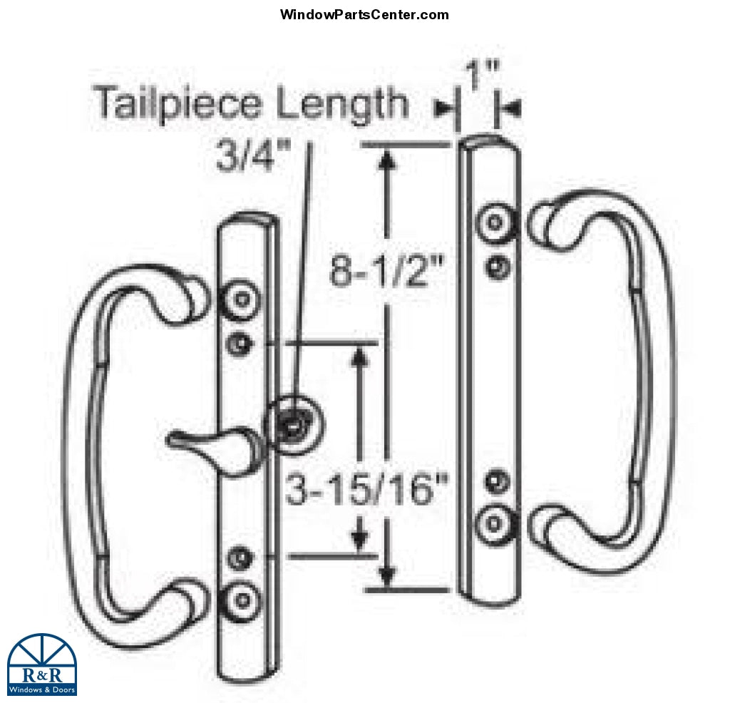 516 - W&F All Brass Sliding Patio Door Handle Set B Screw Hole Position - See Description to Order Replacement Option