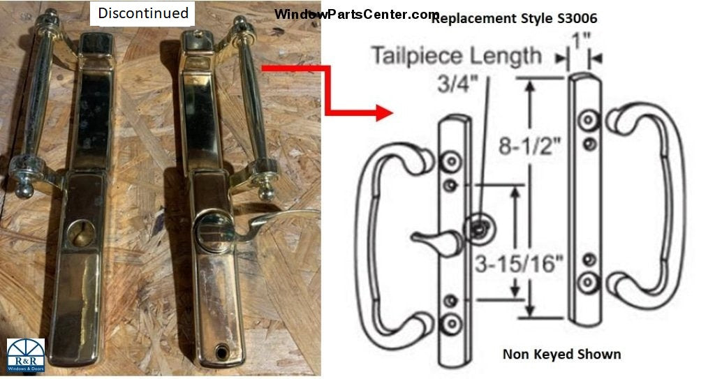 516 - W&F All Brass Sliding Patio Door Handle Set B Screw Hole Position - See Description to Order Replacement Option