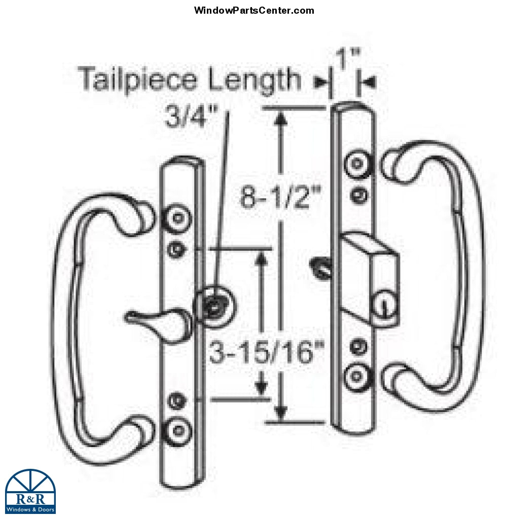 516 - W&F All Brass Sliding Patio Door Handle Set B Screw Hole Position - See Description to Order Replacement Option