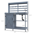Outdoor Wooden Potting Bench w/Sink and Water Tap,Storage Cabinet & Drawer Shelves, Gray