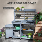 Outdoor Wooden Potting Bench w/Sink and Water Tap,Storage Cabinet & Drawer Shelves, Gray