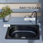Outdoor Wooden Potting Bench w/Sink and Water Tap,Storage Cabinet & Drawer Shelves, Gray