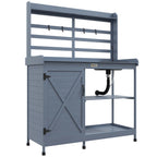 Outdoor Wooden Potting Bench w/Sink and Water Tap,Storage Cabinet & Drawer Shelves, Gray