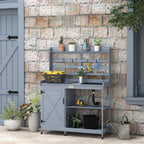 Outdoor Wooden Potting Bench w/Sink and Water Tap,Storage Cabinet & Drawer Shelves, Gray