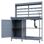 Outdoor Wooden Potting Bench w/Sink and Water Tap,Storage Cabinet & Drawer Shelves, Gray