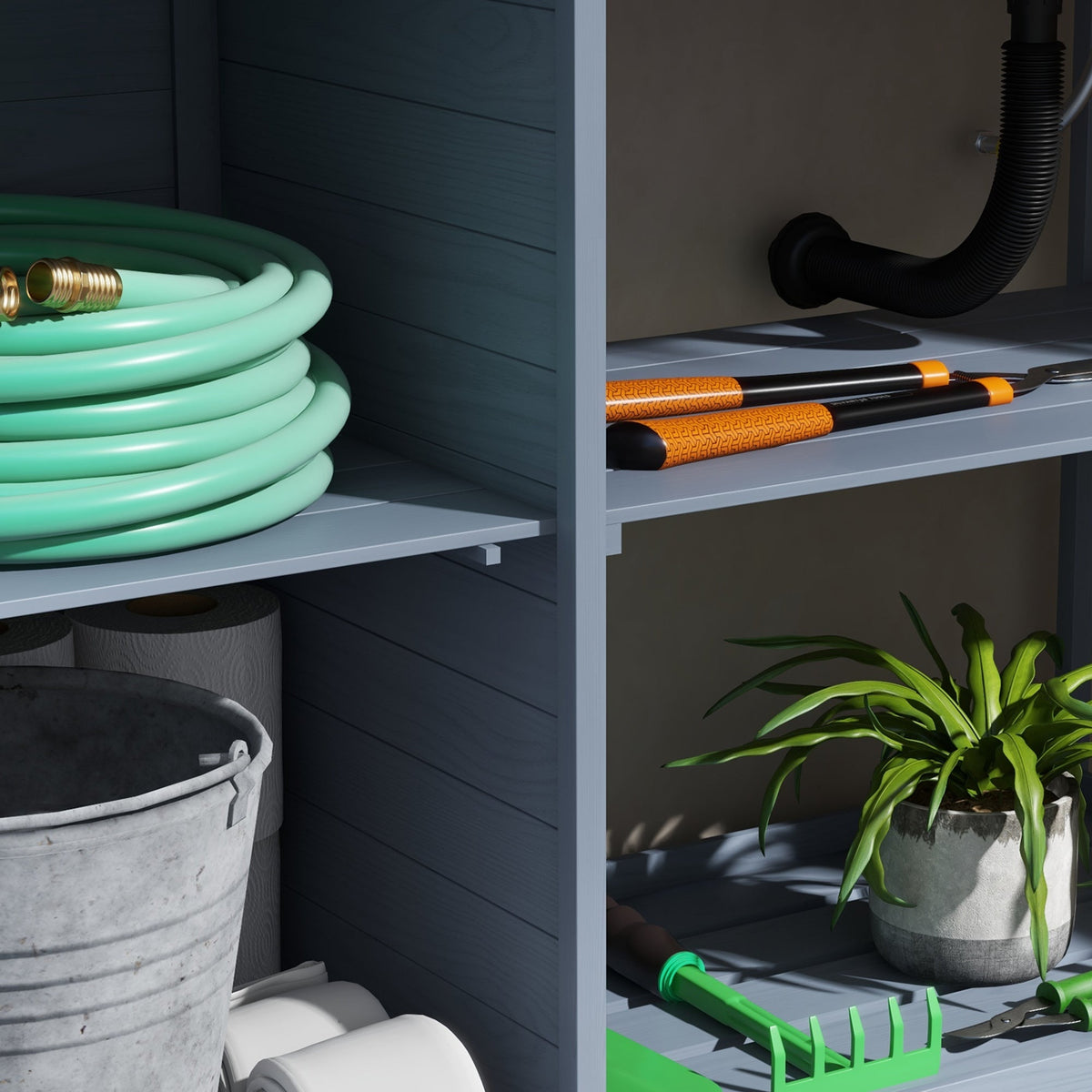 Outdoor Wooden Potting Bench w/Sink and Water Tap,Storage Cabinet & Drawer Shelves, Gray