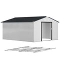 EverBase 11' x 13' Metal Garden Storage Shed with Foundation Kit & Double Doors, White