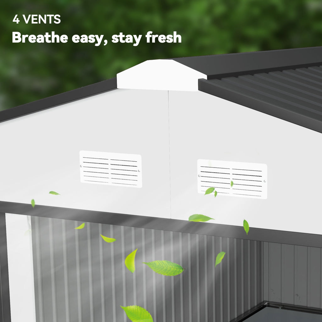 EverBase 11' x 13' Metal Garden Storage Shed with Foundation Kit & Double Doors, White