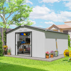 EverBase 11' x 13' Metal Garden Storage Shed with Foundation Kit & Double Doors, White