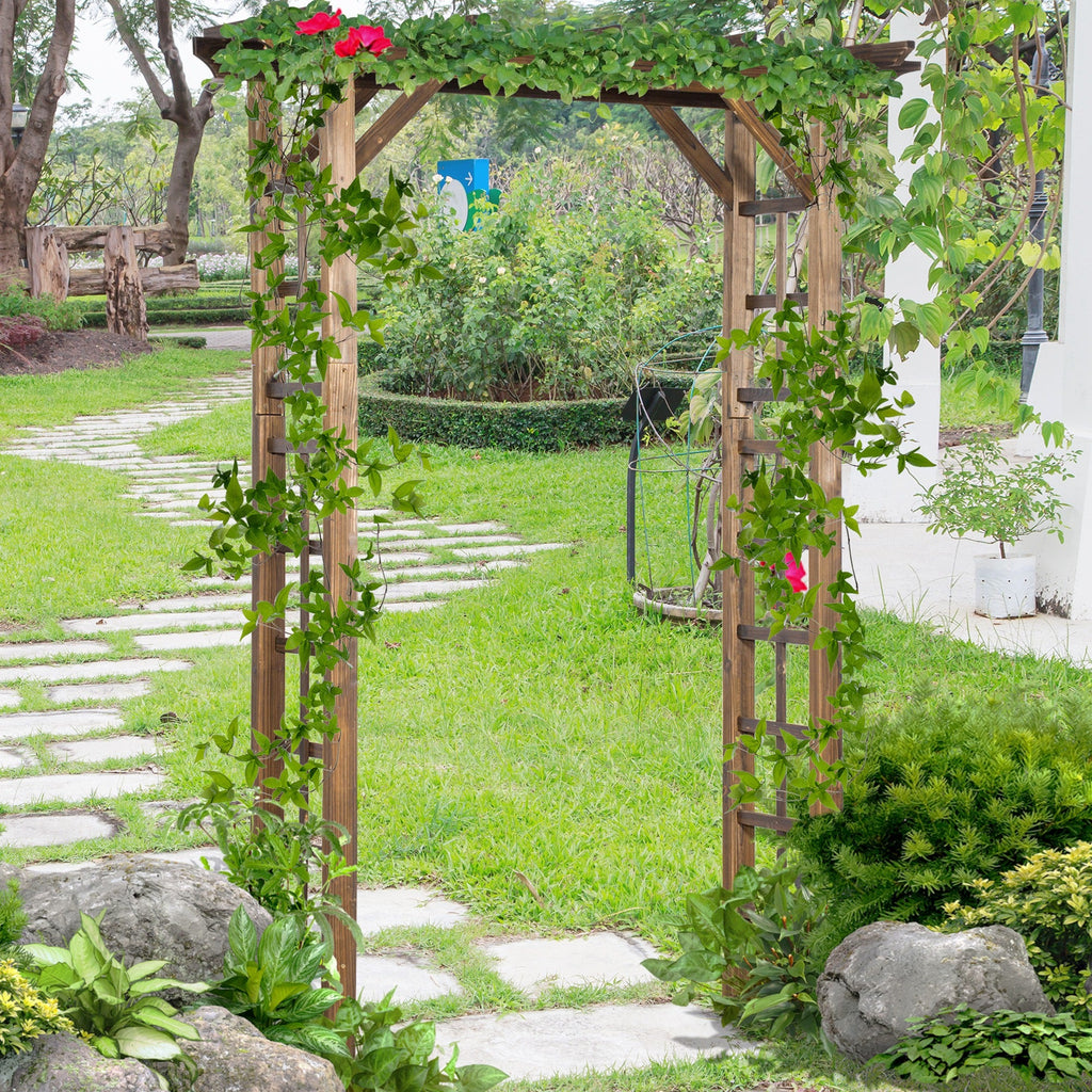 85" Wooden Garden Arbor for Climbing Vines, Carbonized