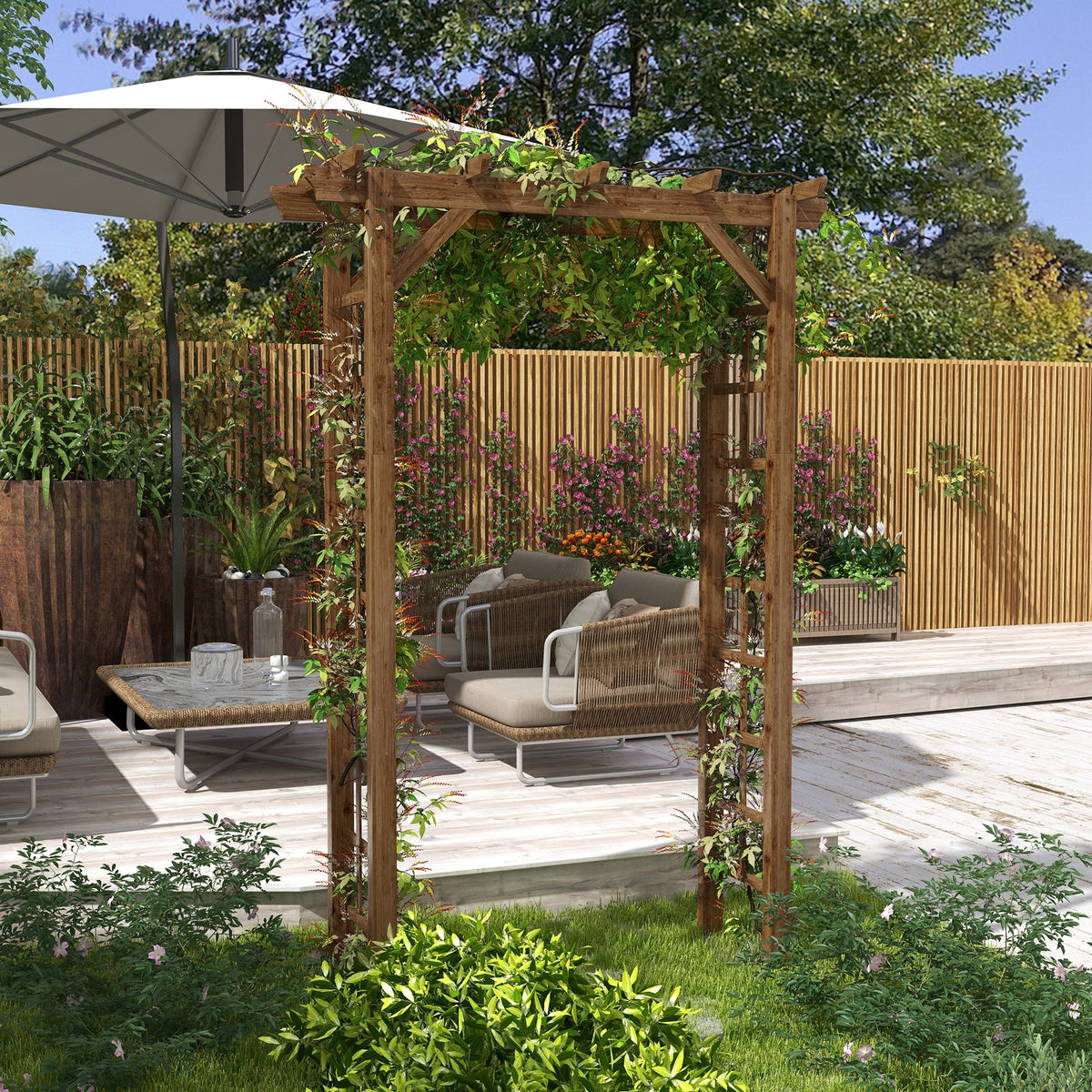 85" Wooden Garden Arbor for Climbing Vines, Carbonized