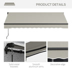 10' x 8' Retractable Awning with Manual Crank, 280gsm UV Resistant Fabric and Aluminum Frame, Light Grey