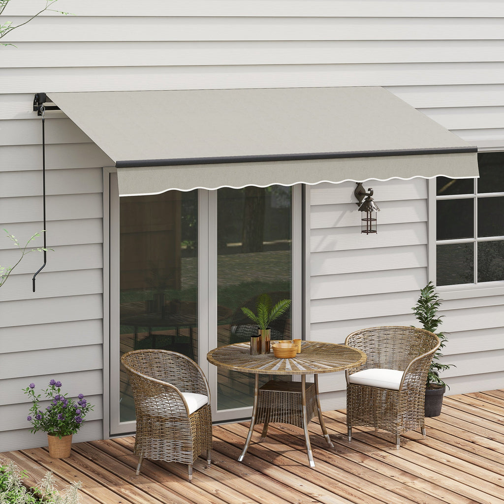 10' x 8' Retractable Awning with Manual Crank, 280gsm UV Resistant Fabric and Aluminum Frame, Light Grey