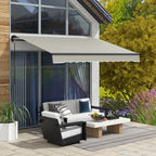 10' x 8' Retractable Awning with Manual Crank, 280gsm UV Resistant Fabric and Aluminum Frame, Light Grey