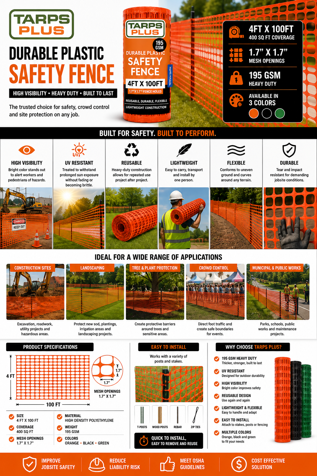 Orange Safety Barrier Fence - 4' x 100'