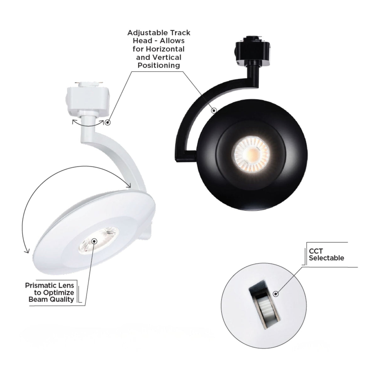 Satco Orb Track Head, H-Type, White, Selectable CCT, 1020 Lumens, 36° Beam Angle