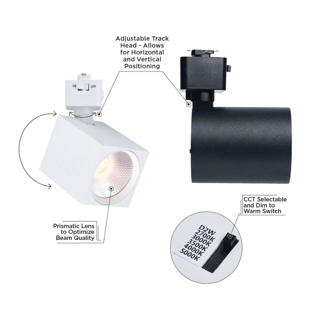 Satco Square Track Head, H-Type, Black, Selectable CCT, 500 Lumens, 48° Beam Angle