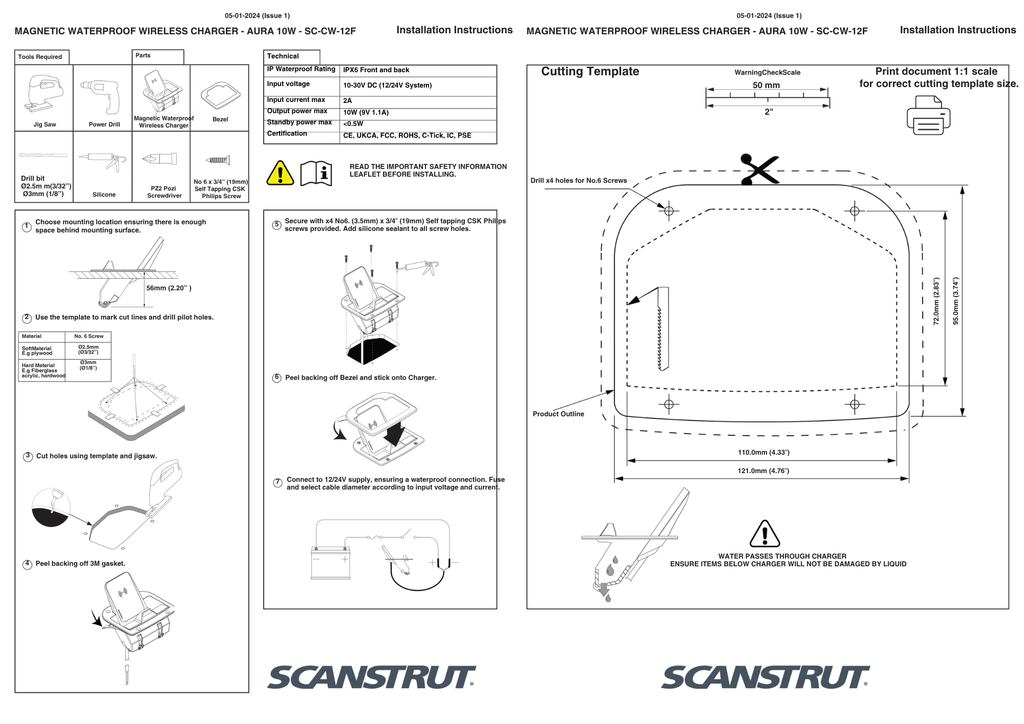Scanstrut 12/24V 10W Bench-Mount Aura Waterproof Wireless Charger