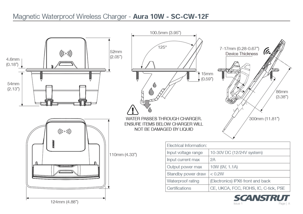 Scanstrut 12/24V 10W Bench-Mount Aura Waterproof Wireless Charger