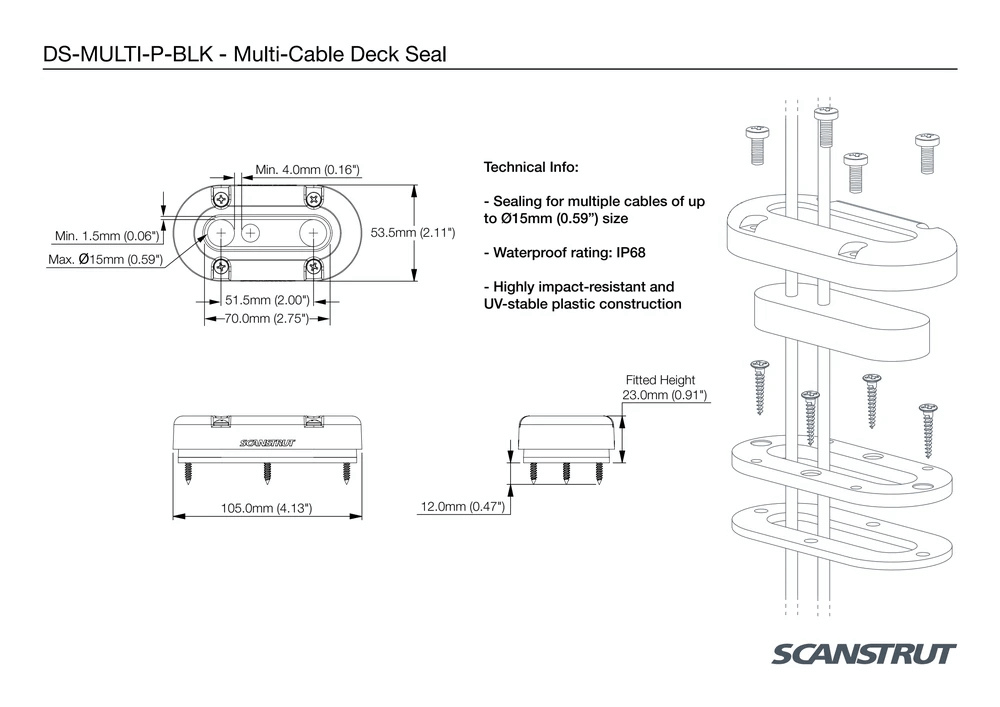 Scanstrut 1-15mm Black Vertical Multi Cable Seal
