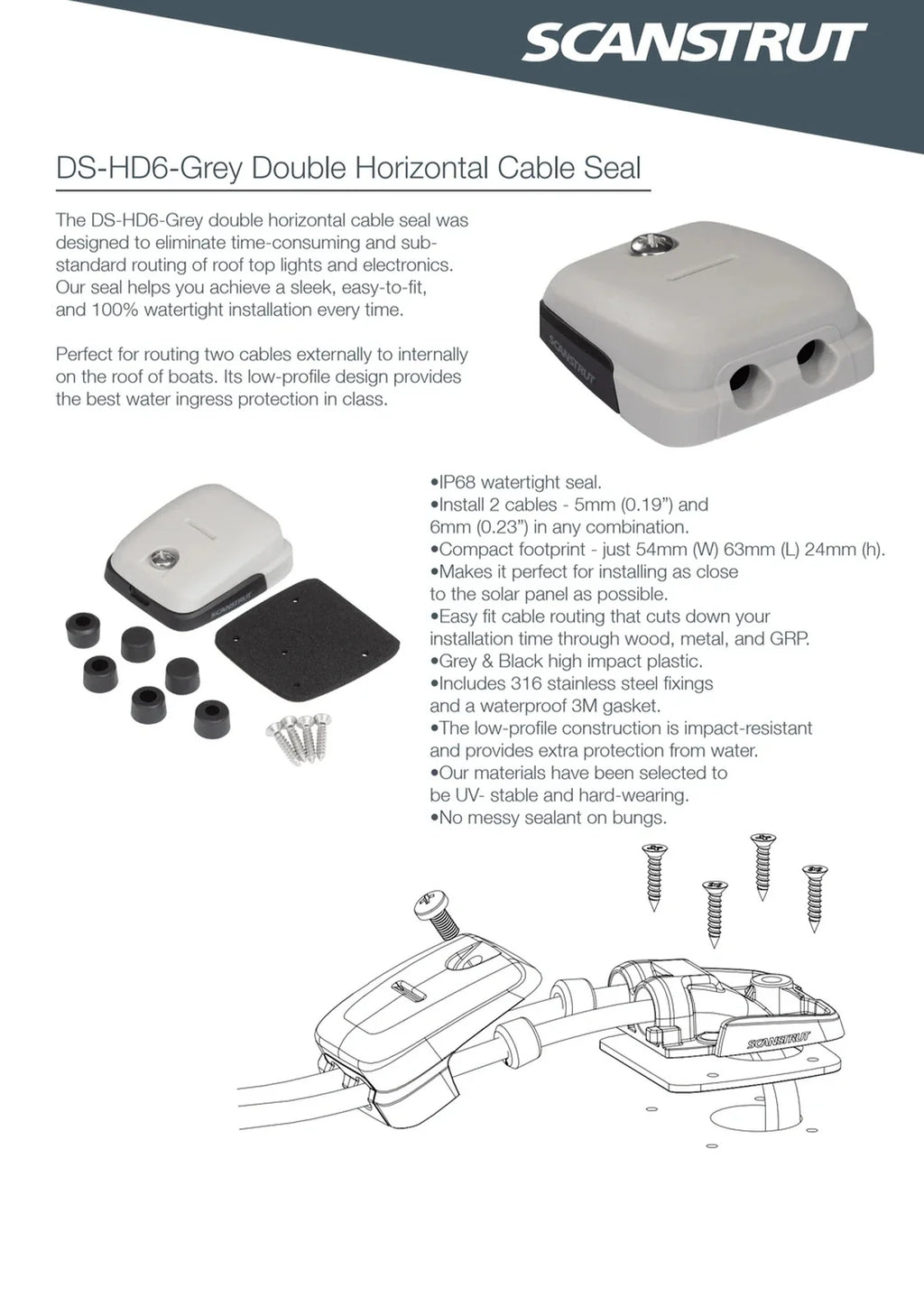 Scanstrut Grey 5-6mm Horizontal Double Cable Seal