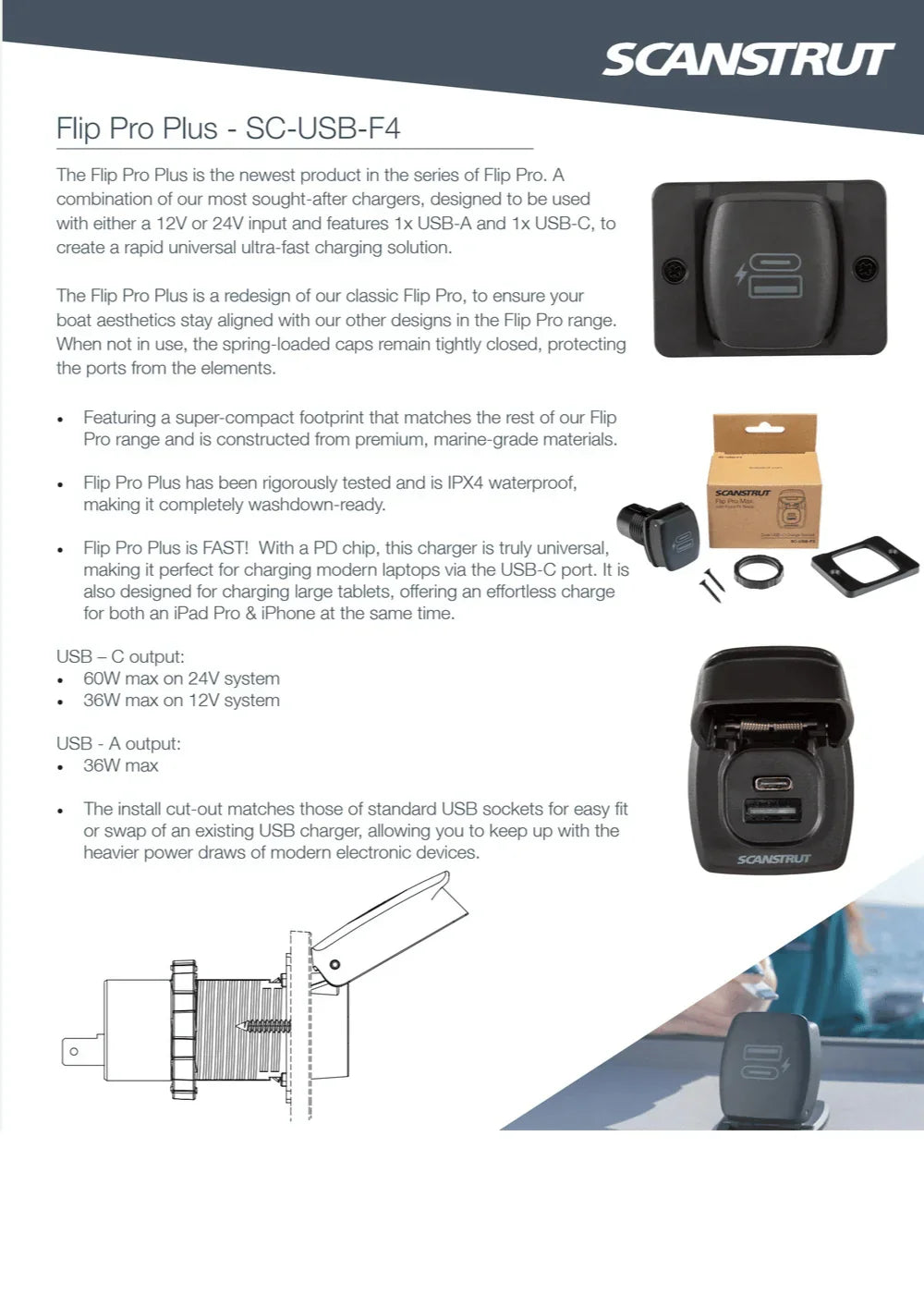 Scanstrut Flip Pro Plus Fast Charge USB-A & USB-C Socket