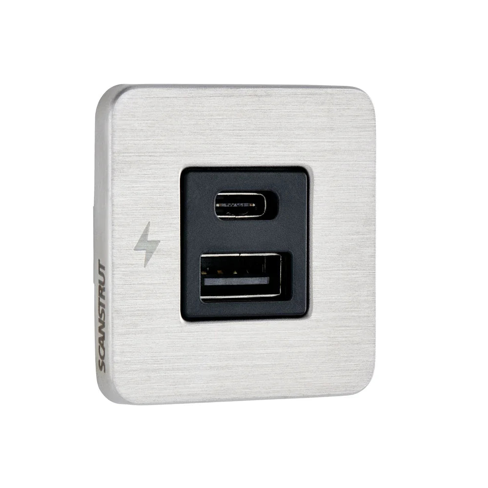 Scanstrut 12/24V TILE Brushed Stainless USB-A & USB-C Socket