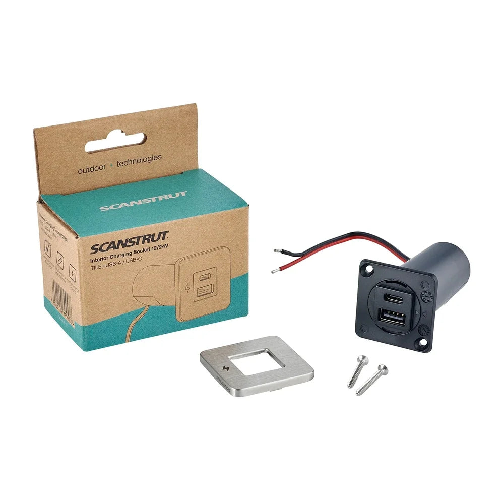 Scanstrut 12/24V TILE Brushed Stainless USB-A & USB-C Socket