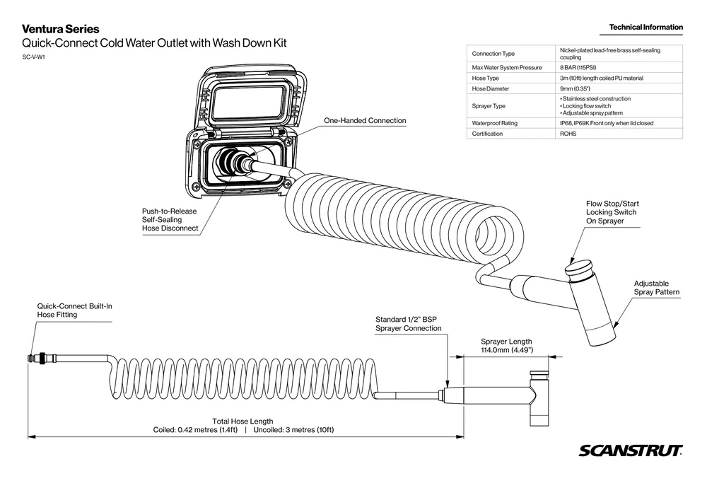 Scanstrut Ventura Quick-Connect Cold Water Outlet & Wash Down Kit