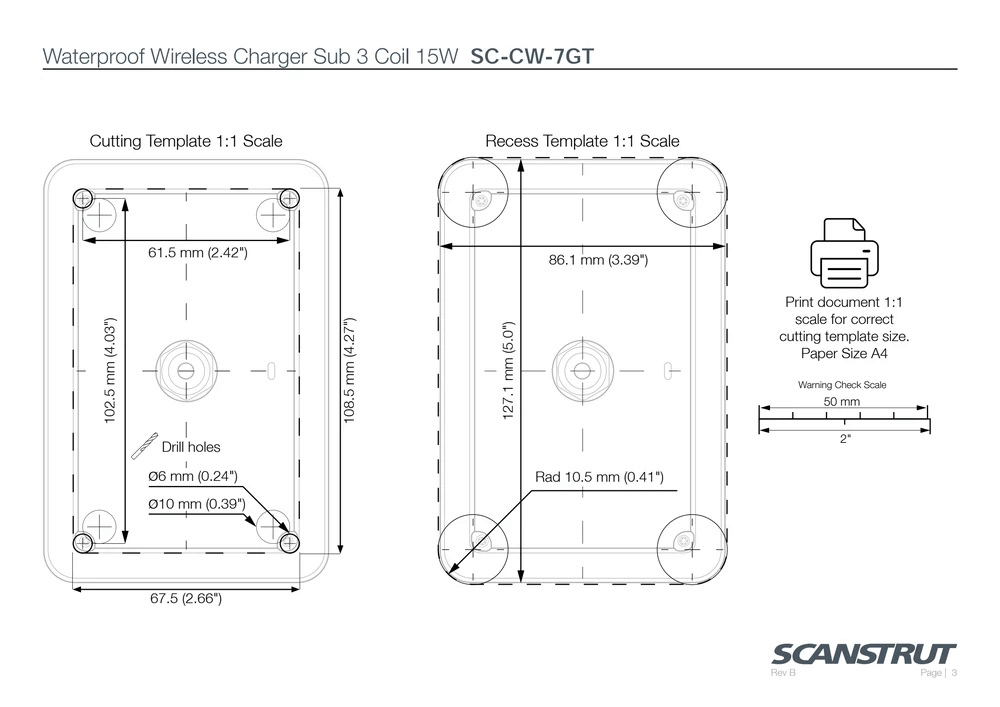 Scanstrut 12/24V 15W Flush-Mount Sub 3-Coil Waterproof Wireless Charger