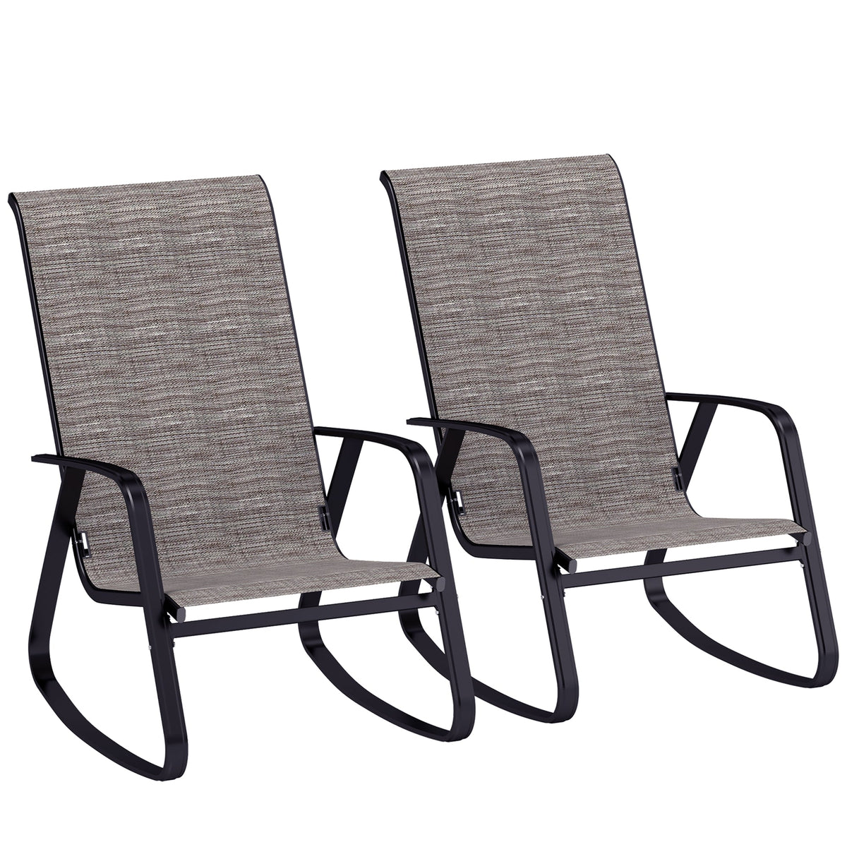 Set of 2 Patio Rocking Chairs with High Backrest & Armrests for Garden, Light Brown