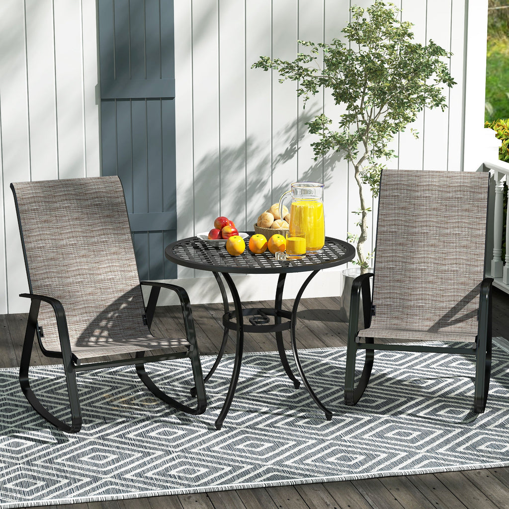 Set of 2 Patio Rocking Chairs with High Backrest & Armrests for Garden, Light Brown