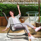 Set of 2 Patio Rocking Chairs with High Backrest & Armrests for Garden, Light Brown