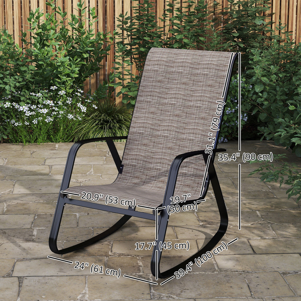 Set of 2 Patio Rocking Chairs with High Backrest & Armrests for Garden, Light Brown