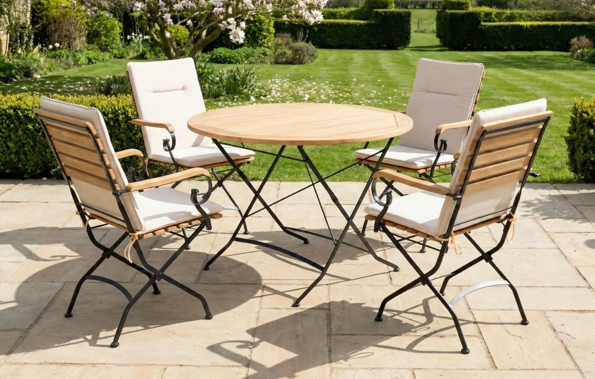 Sicily 4 Seater Teak and Wrought Iron Round 110cm Garden Dining Set