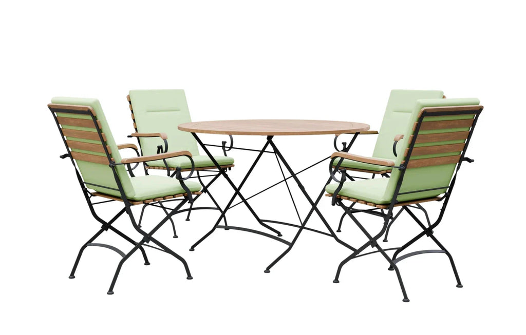 Sicily 4 Seater Teak and Wrought Iron Round 110cm Garden Dining Set