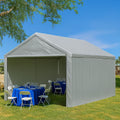 Silver 10' x 16' enclosed tarp canopy installed on a frame mounted shelter