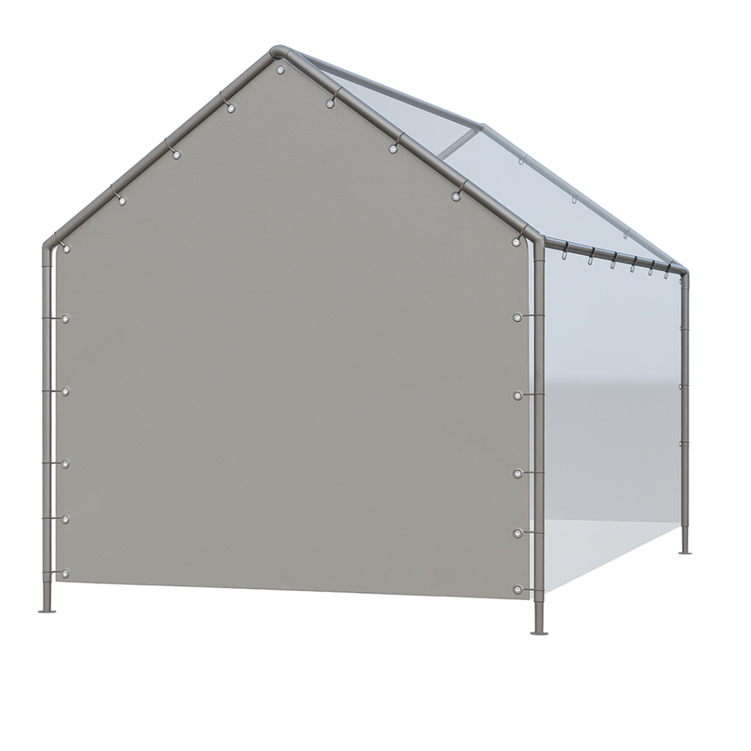 Silver 18' peak end wall serving as a protective end section